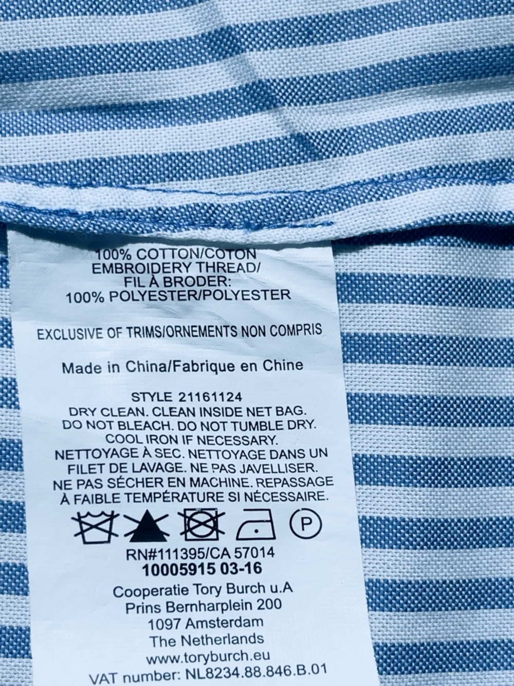 Tory Burch Light Blue Striped Peasant Blouse with Coral Tassels EUC Size 14 - Picture 9 of 9